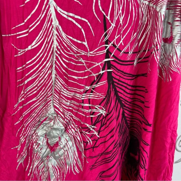 Ricki's tshirt top cold shoulder open pink Fuchsia Feather 🪶 Print Tunic - Picture 6 of 10